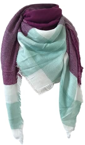 Instant Scarf Premium Winter Large Knit Plaid Checked Square Blanket Scarf Shawl Wrap Summer Scarfs, mintgrün, One size