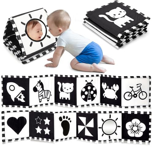 Black & White Stoff-Buch, Stoffbuch Baby, Kontrastbuch Schwarz Weiß Buch, kontrast spielzeug baby Grafiken Stoffbücher für Babys Kleinkinder ab 0+ Monaten Frühe Lernspielzeug