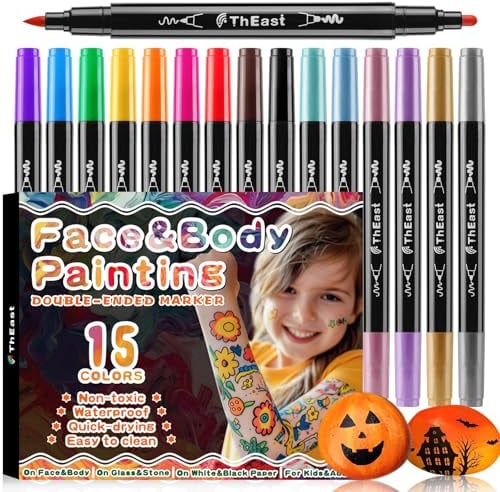 ThEast 15 Farben Tattoo Stifte Kinder Hautfreundlich, Kinderschminke Theaterschminke Schminkstifte für Kinder Abwaschbare Bodypainting Farben