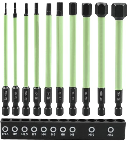 Set di punte esagonali esagonali, lunghe 100 mm, 1/4, S2, per avvitatore a batteria, 1,5/2/2,5/3/4/5/6/8/10/12, esagonale, esagonale, chiave a brugola magnetica (10)