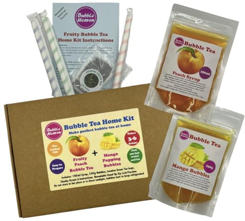Fruity Peach with Mango Popping Bobas Bubble Tea Kit 3 to 6 Drinks