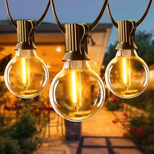 Lichterkette Außen Strom, 30M 100FT 50+2 G40 Glühbirnen LED Lichterkette Außen Wetterfest, Warmweiß Dimmbar Bruchsicher Lichterketten für Balkon Garten, Partys