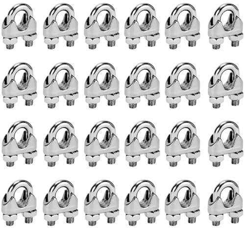 24 Pcs Wire Rope Clamp, Rope Clamp, Wire Rope, Rope Clips, 3mm Wire Rope, Stainless Steel Cable Clamps Heavy Duty, U Shape Bolt Wire Rope Grips, for Tensioning Wire Ropes, Industry Transportation