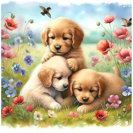 DCIDBEI Hund Diamond Painting Labrador 40x40cm Malen nach Zahlen Diamond Painting Hundewelpen Strass Stickerei Set Kreuzstich Perlen Bilder Hunde Bilder Malen nach Zahlen Hunde Hund Basteln