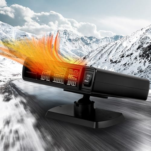Uwelliky Auto Heizlüfter 12V 120W Tragbare Auto Heizung, 2 in 1 Heizung Kühlung, Autoheizung Fenster Entfroster Demister, 360° Drehbar Schnelleheizung Zusatzheizung, die in Stecker Zigarettenanzünde