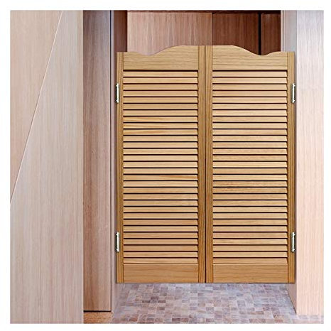 Solid Wood Swinging Café Door with Bamboo Louvered Panels Customizable Size for Closet Doorways Bar Pub Decoration Natural Finish (120x90cm)
