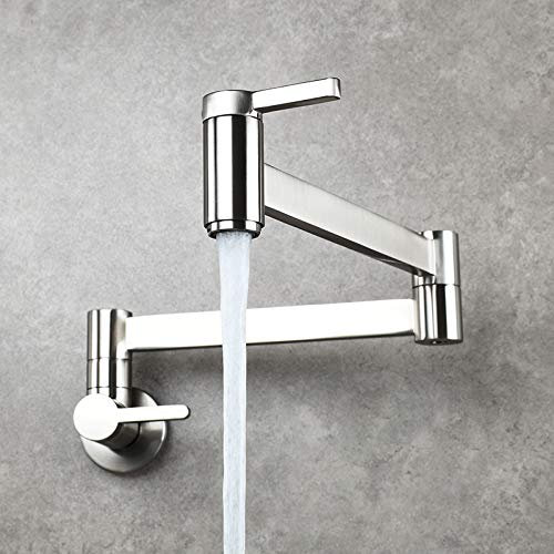 JNVFTCUX Sink Mixer Tap Wall-Mounted Pot Filler Tap Wall Mounted Foldable Kitchen Single Cold Single Hole Sink Tap, Rotate Folding Spout Brushed Gold Brass Faucet Wall Mounted Fauce