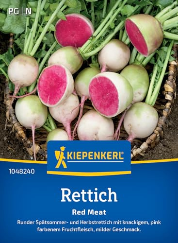 Kiepenkerl Rettichsamen Red Meat 1048240, Gemüsesaat | Attraktive pink-rosafarbene Früchte, für Salate & Snacks, Inhalt für 8-10 laufende Meter, Durchmesser 8-12 cm