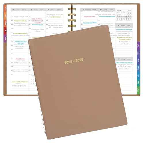 Leapig Terminplaner A4 2025/2026 Softcover mit Farbigem Randregister & Multifunktionalen Seiten – Juli 2025 bis Juni 2026 – 30 Minuten-Intervalle Wochenplaner 100 GSM Papier
