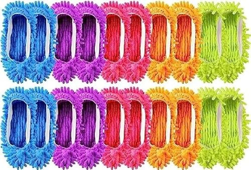 Tczecoo 10 Paare Mop Schuhe, Putzschuhe Microfaser, 5 Farben | Mehrzweck Mop Hausschuhe, Wiederverwendbare Mikrofaser Pantoffeln, Wischmopp-Hausschuhe für Haarreiniger Kehrhaus Büro Küche