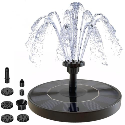 dijiusidy Solar Springbrunnen, Runde Solarbrunnen Wasserpumpe mit 6 Fontänenstile, Schwimmender Fontäne Pumpe für Miniteich, Vogelbad, Garten, Fisch-Behälter, Pool (16cm, 7V-1.5W)