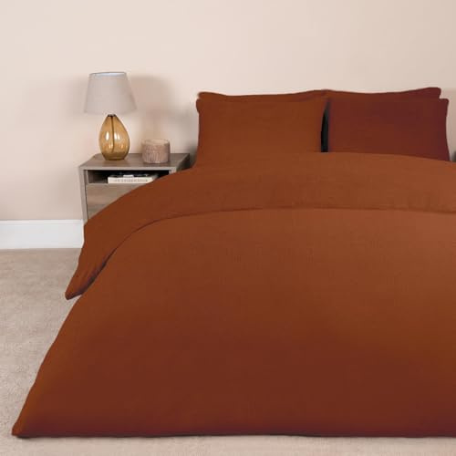 Brentfords Teddy Fleece Duvet Set, Super Soft Warm Thermal Superking Duvet Set Luxury Plain Dye Fluffy Fleece Cosy Superking Teddy Bear Bedding with Pillowcases, Rust