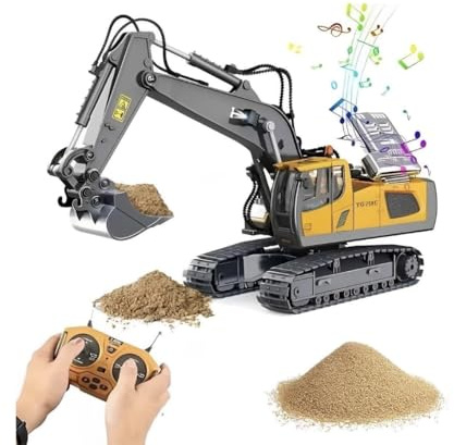Lonexo V2 Premium Alloy Remote Control Digger Toys,14 Channel 1:20 EXTRA Features Remote Control Excavator Construction Toys Metal Digging for kids 6+ years old gift for boys yellow truck toy gift