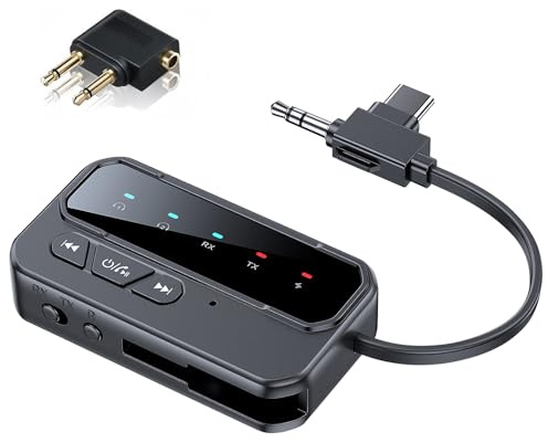 Bluetooth Adapter Flugzeug 5.4 Transmitter für 2 Airpods oder Kopfhörer | 10 Std. Akkulaufzeit NefLaca Flugzeug Airpods Kopfhörer TV Audio System Auto Flat-Top-Haarschnitt