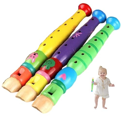 AZIDWERYQ 3-teiliges Blockflöteninstrument für Kinder, 6-Loch, Bunte Holzflöte, Piccolo-Flöte für Jungen, Mädchen, Kleinkinder, zufällige Farbe, 20, 3 cm großes Instrument für Kinder