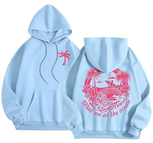 Tencipeda Palm Graphic Hoodies for Women, Cute Palm Pink Oversized Sweatshirt, Y2K Tops with Pockets