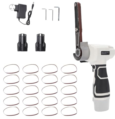 Geevorks Cordless Belt Sander, Electric Handheld Belt Grinder for Rust Removal Polishing Deburring, with 20 Sanding Belts and 2 Batteries, Portable Sand Machine for Wood Metal (UK Plug)