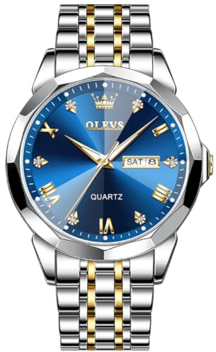 OLEVS Herren Armbanduhr,Quarz Analog,Edelstahl,zweifarbig,wasserdicht | Diamantverzierung, Business-Casual Stil, Luxusuhr, Geschenk für Männer