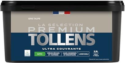Tollens - Peinture Couleur - Murs, Boiseries & Radiateurs - La Sélection Premium - Pièces sèches et humides - Ultra couvrante & résistante - Ultra rapide - Ecolabel - Satin - GRIS TAUPE - 2L5 = 30m²