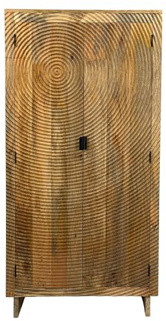 FineBuy Schrank Mango Massivholz Natur 180cm - Wohnzimmerschrank hoch - Mehrzweckschrank Landhaus - Kleiderschrank mit 2 Türen - Design Massivholzschrank Handmade