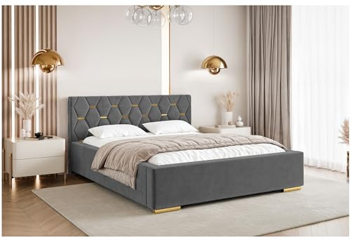 MEBLINI Versal Polsterbett 140x200 mit Stauraum - Lattenrost und Bettkasten - Kopfteil Bett mit Stauraum - Doppelbett - Stauraumbett - Betten - 140x200 - Dunkelgrau Samt ohne Matratze