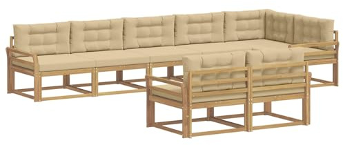 vidaXL Outdoor-Sofagarnitur mit Kissen 6 pcs Weiß und Beige Polyester, Akazienholz Sofa, modernes Outdoor Lounge Set, langlebige Gartenmöbel, vielseitige Sitzgelegenheit für Terrasse