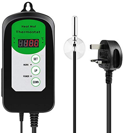 Ioensy Heat Thermostat Controller Digital Thermostat Reptile Temperature Controller Aquarium Thermometer Digital Fish Tank Mat Adjustable LED Dis