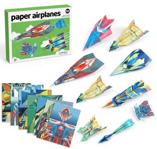 Copbopwn 36 Sheets Paper Airplane Kit DIY Origami Set for Kids 6-12 with Storage Box, Foldable Paper Planes Book for Aircraft Craft Activity, Creative DIY Toy for Boys & Girls, 17.5x24.5CM