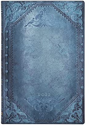 Paperblanks Flexis Terminplaner für 12 Monate, mit weichem Einband, Punk, einfarbig, Blau, Querformat, Mini (95 x 140 mm)