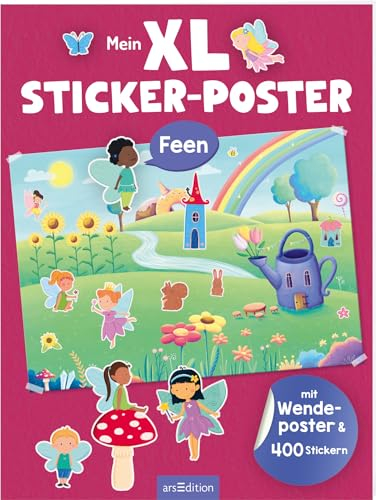 Mein XL Sticker-Poster Feen: Mit Wendeposter & 400 Stickern | Zwei große Stickerszenen zum Aufhängen und Bekleben für Kinder ab 3 Jahren