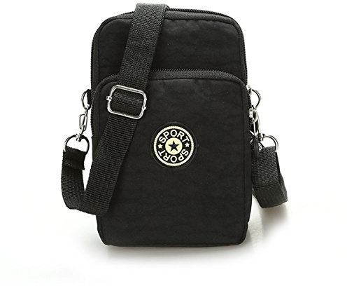 Veriya Multifunction Travel Phone Pouch Portable 3 Layers Zipper Closure Waterproof Nylon Wristlet Bag Clutch Handbag Purse Cash Keys Smartphone pouch Holder (Black)