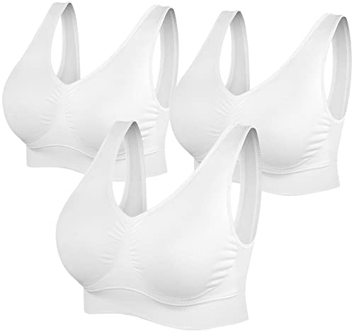 SIMIYA BH Damen ohne Bügel gepolstert Bustier Damen große Brüste Schlaf BH Push up Sport BH Bralette (3 Stück Weiß,L)