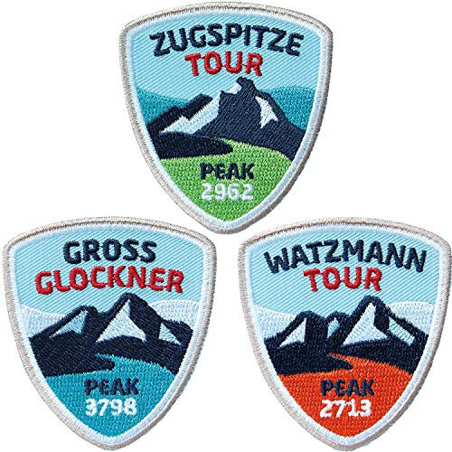 3er-Set Bergsteiger Abzeichen - Zugspitze Watzmann Groß-Glockner 55 x 60 mm gestickt/Ostalpen Bergtour Bergsteigen Klettersteig/Aufnäher Aufbügler Sticker Patch/Wanderführer Tourenführer Karte