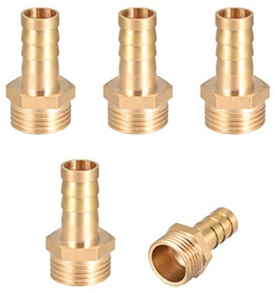 sourcing map 5 Stück Schlauchtülle Messing Schlauchanschluss Schlauchverbinder Widerhaken Rohr Stecker Adapter Schlauchadapter 10mm Widerhaken x G3/8 Außenrohr