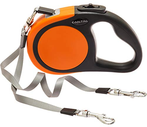 KOOLTAIL Guinzaglio retrattile doppio per due cani fino a 49,9 kg, resistente, doppia testa, 4,9 m, flessibile, estensibile a 360°, senza grovigli, con un pulsante e un freno di bloccaggio, per cani