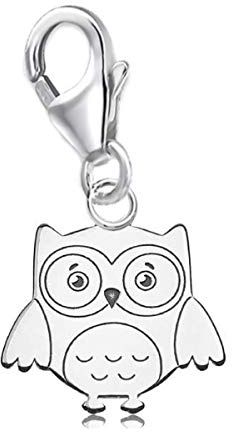 Goldene Hufeisen Eule Vogel Karabiner Charm Anhänger für Bettelarmband oder Charmkette Charmträger 925 Silber Tiere