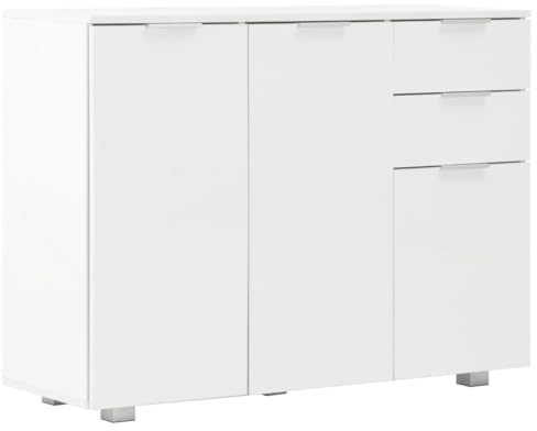 vidaXL Sideboard Hochglanz-Weiß mit 2 Schubladen 3 Türen Kommode Anrichte Schrank Mehrzweckschrank Standschrank Beistellschrank 107x35x80,5cm