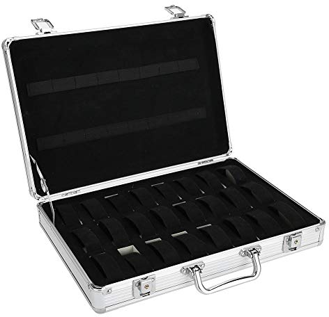 Hongzer 24 Grids Aluminium Uhrenkoffer, Aluminiumlegierung Uhrenkoffer, Uhrendisplay Aufbewahrungsbox Uhrenkoffer, Uhrenkoffer