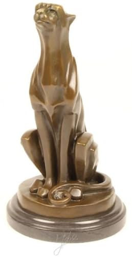 Casa Padrino Art Deco Bronze Skulptur mit Marmorsockel sitzender Gepard Bronze/Gold/Schwarz 15,8 x 16,7 x H. 29,7 cm - Bronzefigur - Tierfigur - Deko Accessoires