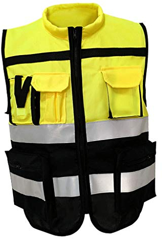 Perfeclan Warnwesten Sicherheitsweste Auto Pannenweste mit Reflektierende Streifen, Weich und gemütlich, Gelb Schwarz, XXXL 185