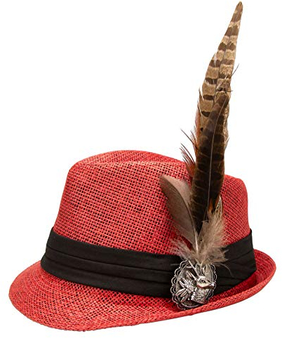 Alpenflüstern Strohhut Trachtenhut Fasanenfeder Hirsch (rot) ADV128