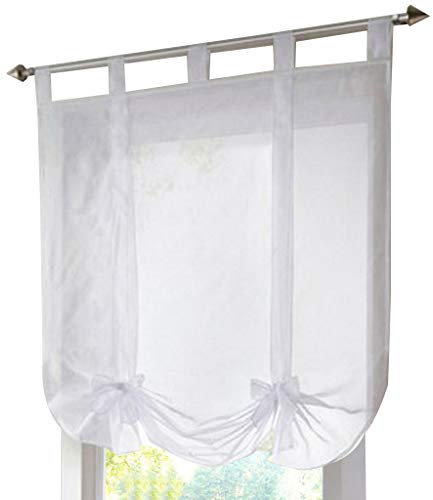 Yaland Voile Raffrollo mit Schlaufen transparente Unifarbige Raffgardine mit Schlaufen Wohnzimmer Schals (BxH 80x140cm, weiß) 1 Stück