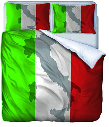 AOUAURO Bettwäsche 135x200 Italienische Flagge Bettbezug Set 3D Bedruckte 3-Teiliges Polyester mit Reißverschluss 1 Bettbezug und 2 Kissenbezug 80x80cm 3 Stück Einzelbett