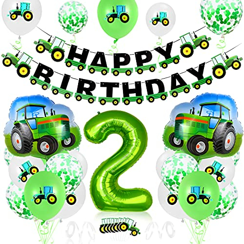 Traktor Geburtstag Geko 2 Jahre, Traktor Luftballon 2 Jahre, Geburtstagsdeko 2 Jahre Junge, Deko 2. Geburtstag Junge Trecker, Traktor Ballons für Kindergeburtstag Party Deko