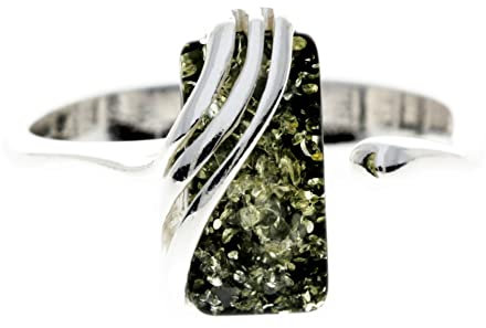 SilverAmber Jewellery - Verstellbarer ringe aus 925er Sterlingsilber und rechteckiger baltischem Grüner Bernstein - GL418GA