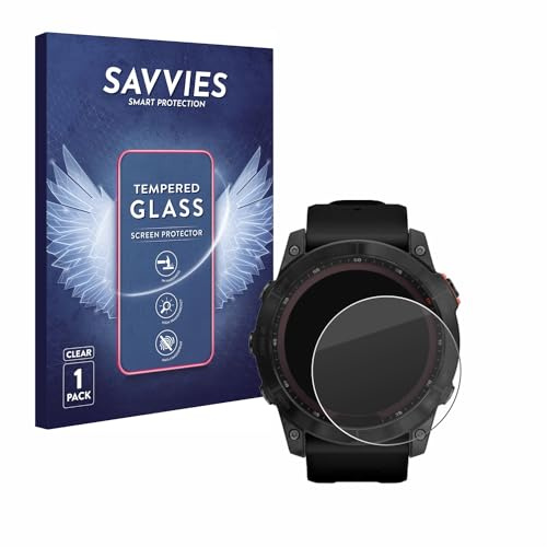 Savvies Panzer Schutz Glas für Garmin Fenix 7X (51 mm) 9H Hartglas, Anti-Fingerprint, Displayschutz