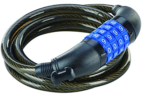 Prophete Zahlen-Spiralkabelschloss Schwarz 150 cm – 4-Zahlen-Kombination, Frei kodierbar, Halter für Rahmenbefestigung, Ø 8 mm, Kompakter Diebstahlschutz für Fahrräder