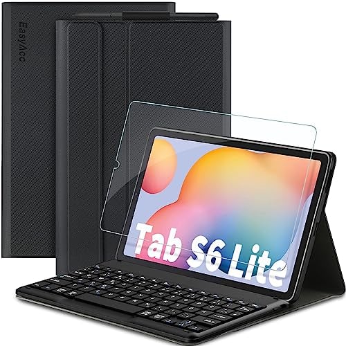 EasyAcc Tastatur Hülle Kompatibel mit Samsung Galaxy Tab S6 Lite 10.4 Zoll 2022/2020 SM-P610N P615N Wiederaufladbare Kabellose Bluetooth Tastatur mit Schutzhülle QWERTZ DE Layout Schwarz