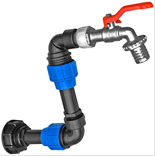 IBC Adapter Schwanenhals | Kappe S60x6 Grobgewinde | 3/4 Zoll Auslaufhahn mit 20mm Tülle | Wasserhahn Regenwassertank