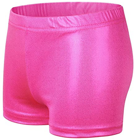 NewL Short de Danse métallique Brillant pour Fille - Taille élastique - pour Le Sport, Le Yoga, la Gymnastique (Rose Red, 5-6 Ans)